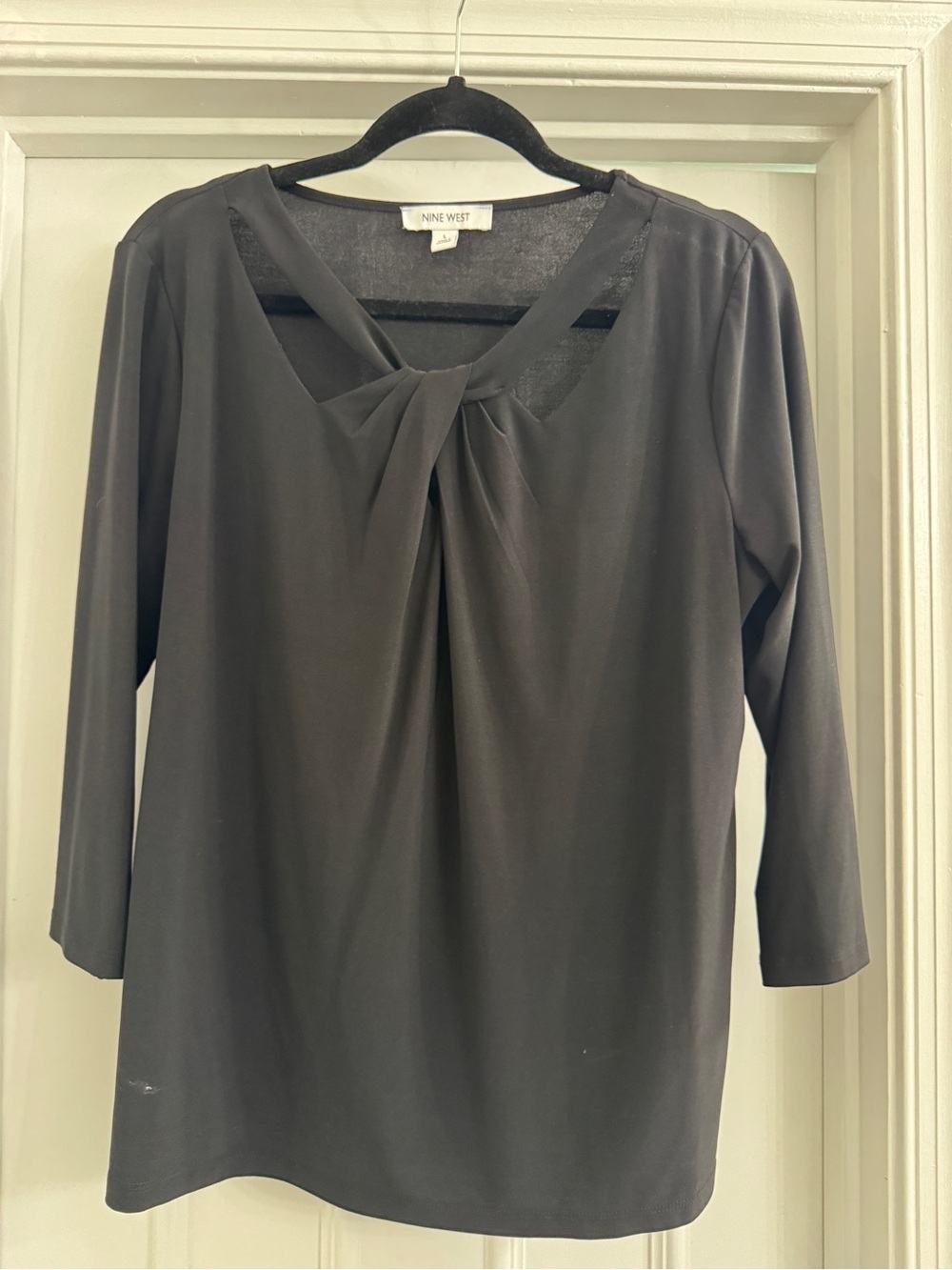 Nine West Black Knot-Front 3/4 Sleeve Blouse